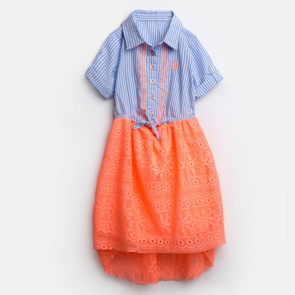 U.S. Polo Assn. striped neon lace girls dress